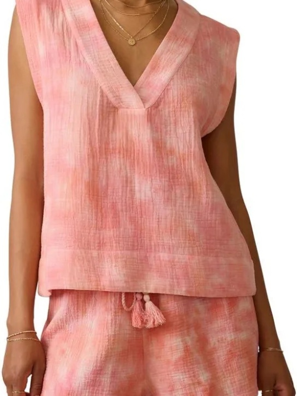 Faherty Dune Cotton Gauze Sleevless Popover - Coral Skies Tie Dye